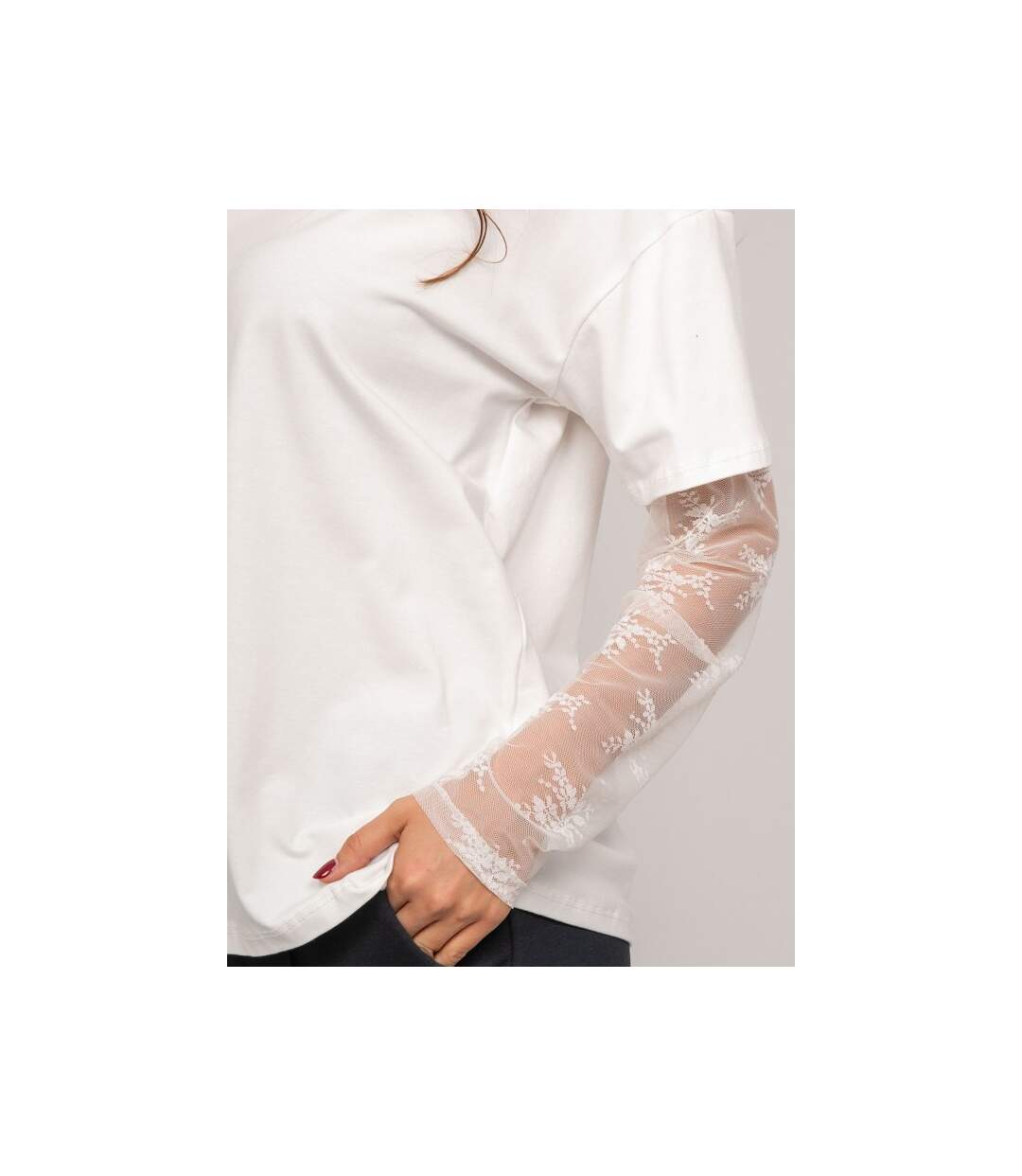 T-shirt oversize manches dentelle FALEA - Dona X Lisa-3