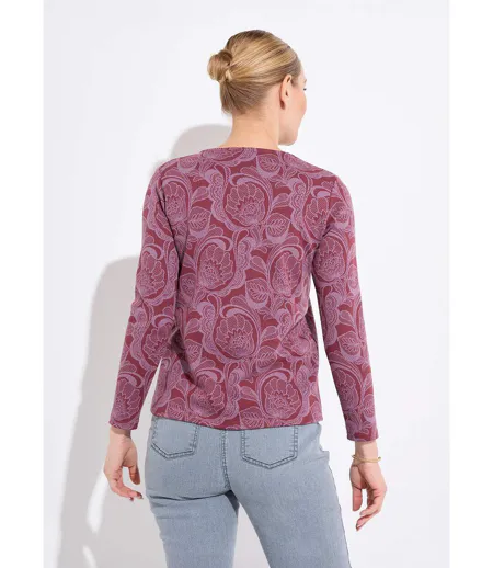 T-shirt jacquard fleuri col rond