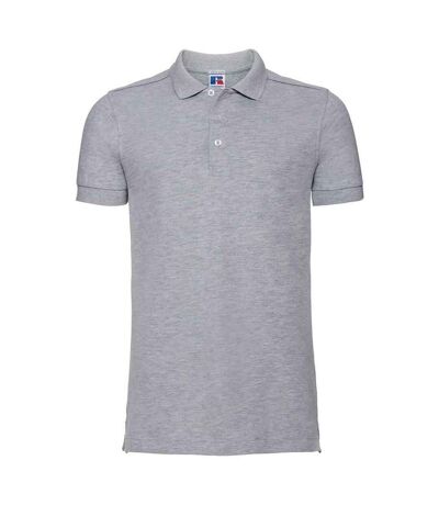 Mens pique stretch polo shirt light oxford Russell