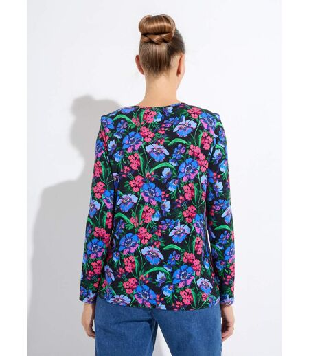 T-shirt droit col rond manches longues fleuri