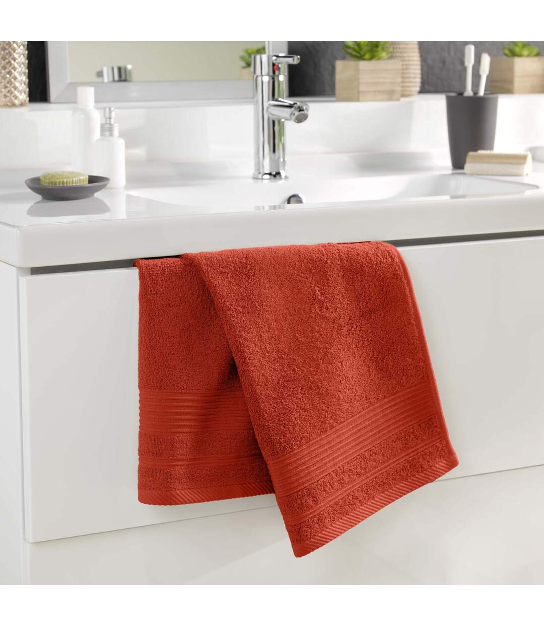 Serviette de Toilette Tendresse  50x90cm Rouge-4