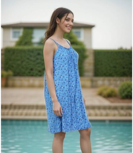 Robe d'été à  bretelles fines - Mi-longue - Bleu roi - Style ample  -  Décontractées et les sorties estivales