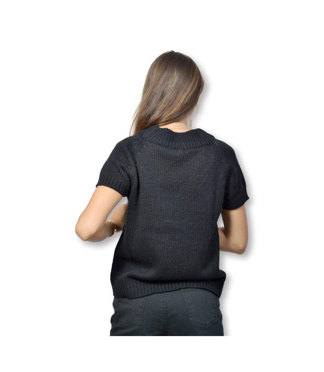 Pull femme sans manche de couleur noire - Col rond-2