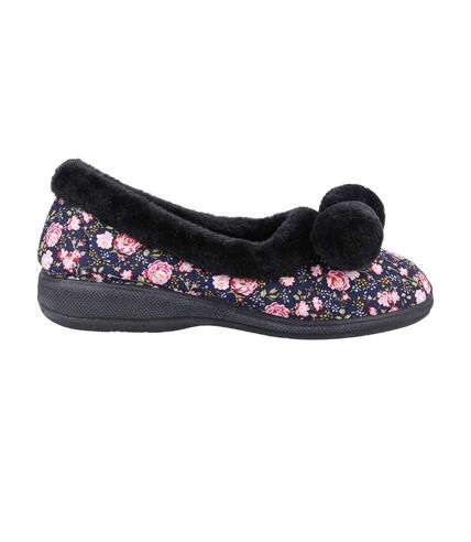 Womens/ladies goldfinch floral slippers black Fleet & Foster