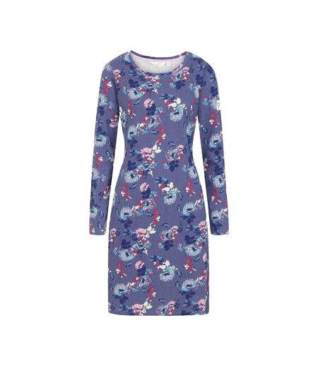 Womens/ladies Fleur All-over Print Long-sleeved T-shirt Dress Purple Lazy Jacks