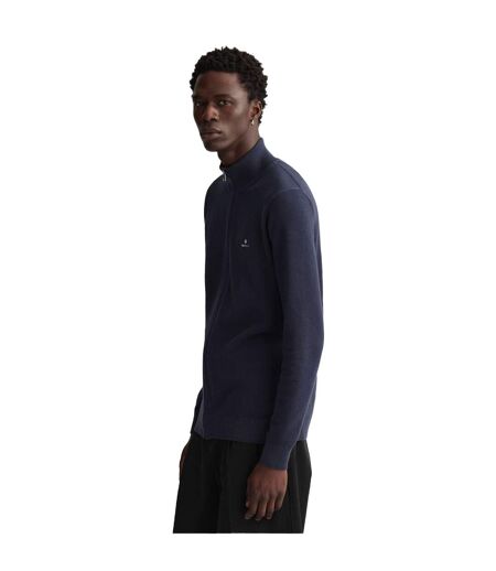 Mens Cotton Pique Zipped Cardigan Navy Gant