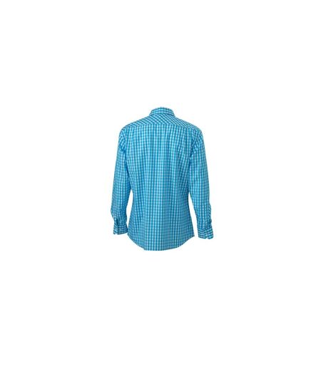 chemise manches longues carreaux vichy HOMME JN617 - bleu turquoise