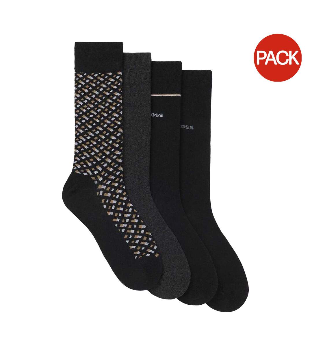 Pack Of 4  Mens Crew Socks  Black Boss-1