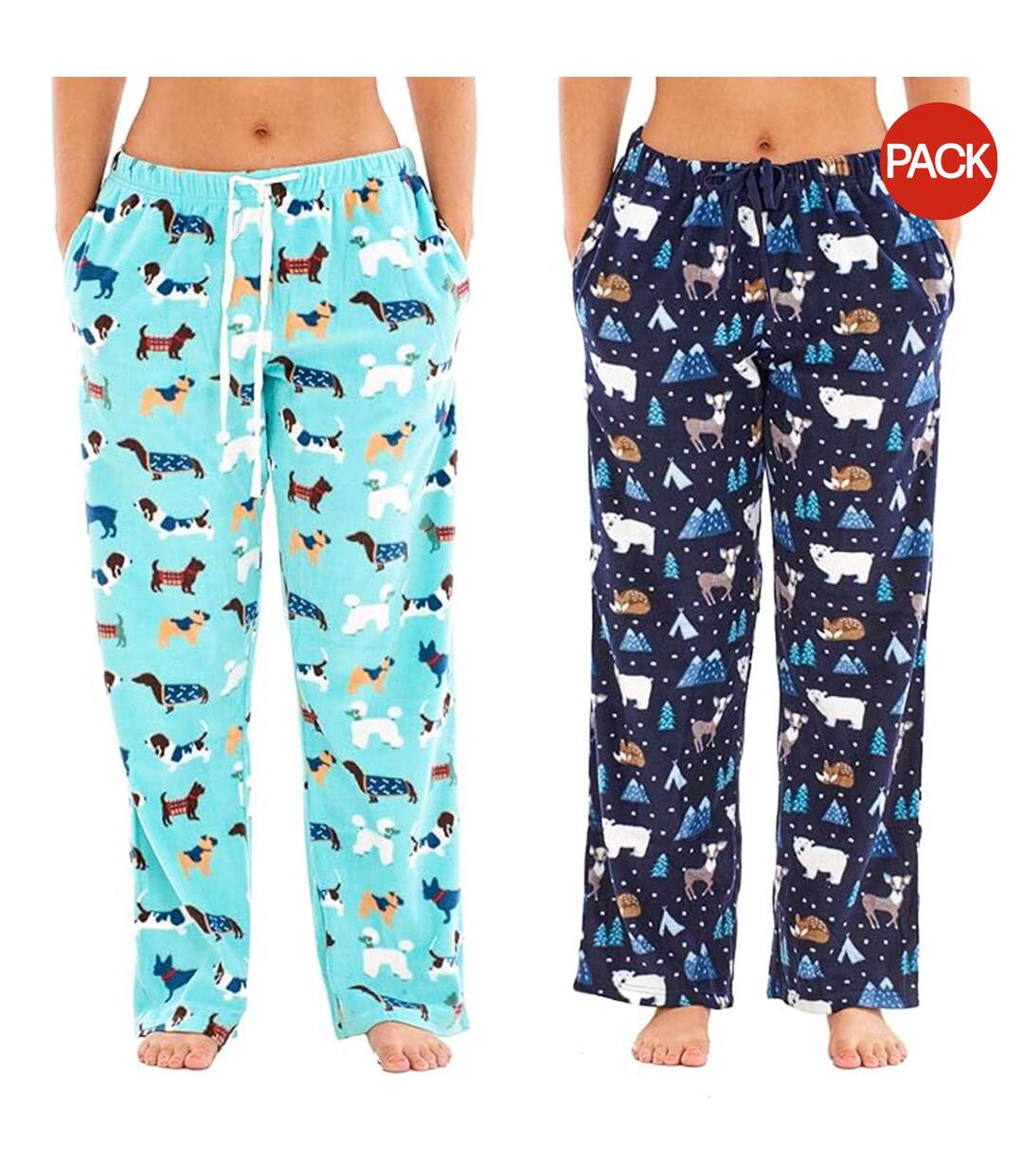 Pack Of 2  Womens/ladies Fleece Animals Lounge Pants  Multicoloured Keanu-2