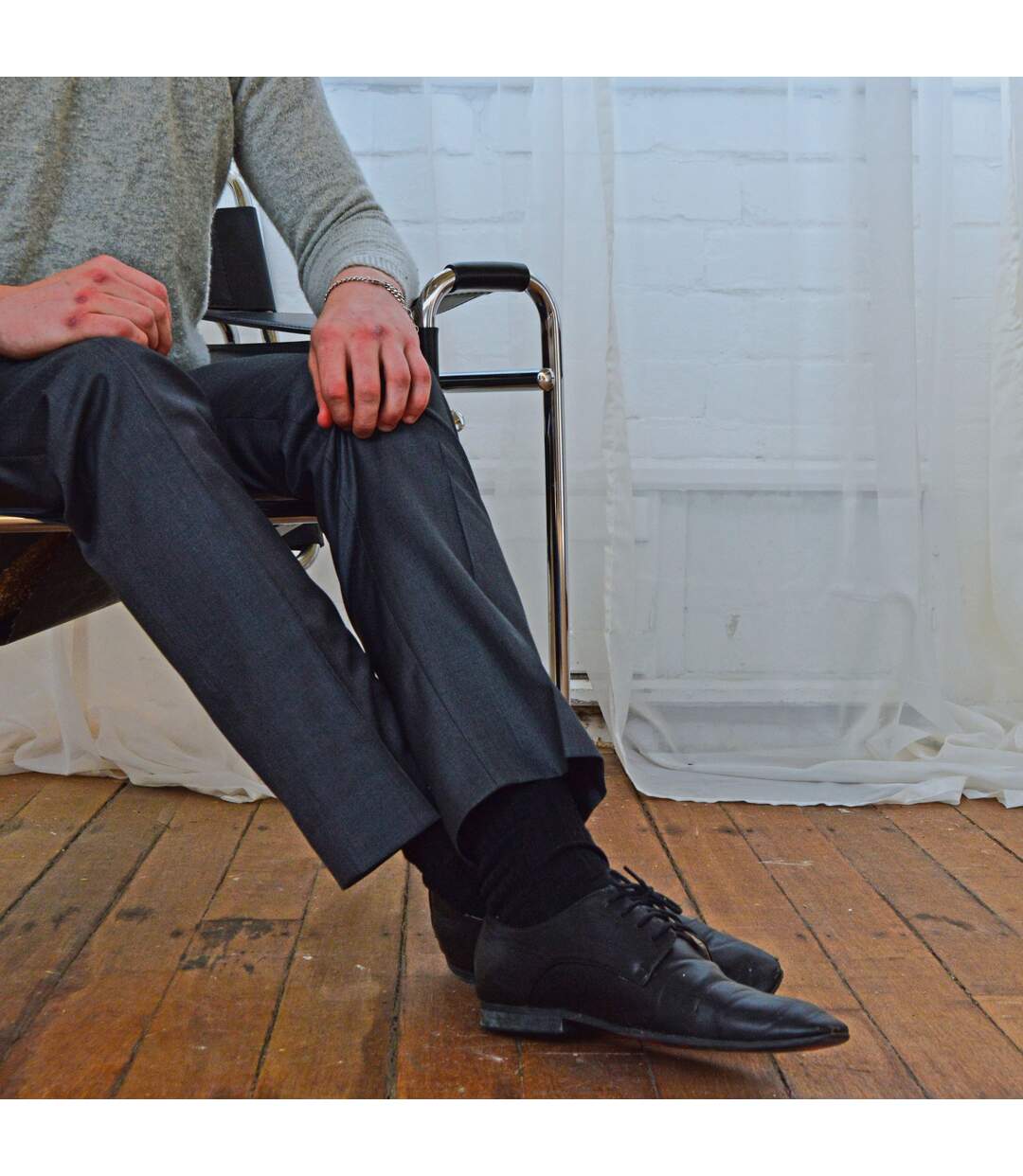 Mens Thin Soft 100% Cotton Non Elastic Dress Socks-5