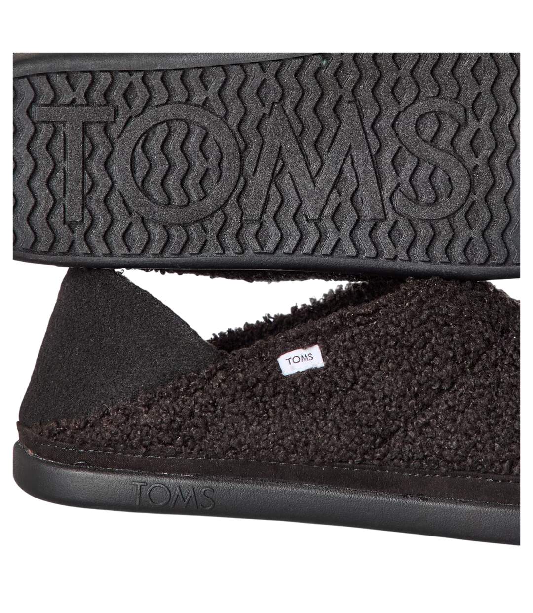 Womens/ladies Faux Shearling Flat Slippers Black Toms-4