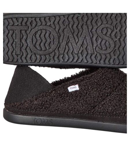 Womens/ladies Faux Shearling Flat Slippers Black Toms