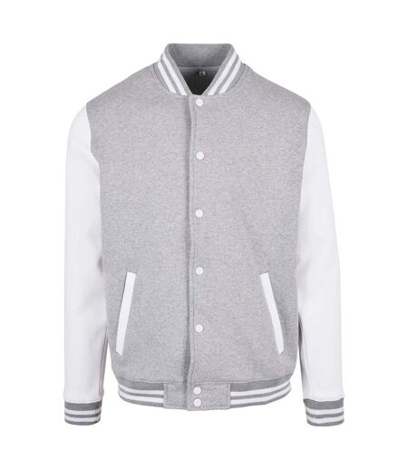 Blouson D'université Basic Homme Gris Chiné Blanc Build Your Brand