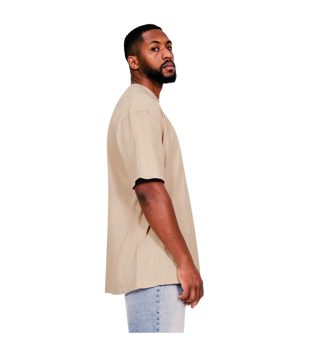 Mens Core Ringspun Cotton Tall Oversized T-shirt Ecru Casual Classics-3