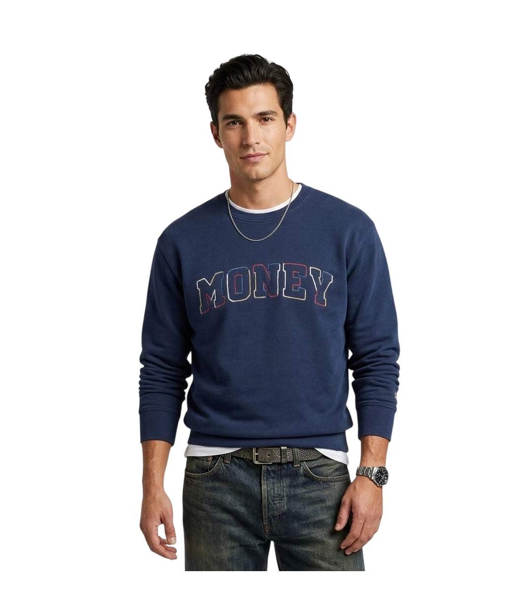 Mens Embroidered Logo Sweatshirt Navy Money-4