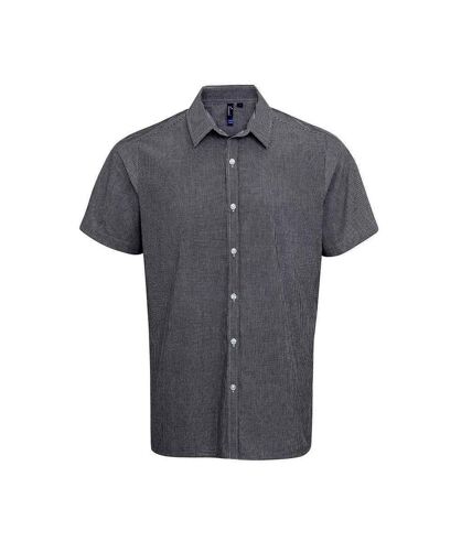 Premier Mens Gingham Cotton Short-Sleeved Shirt (Black/White) - UTRW10107
