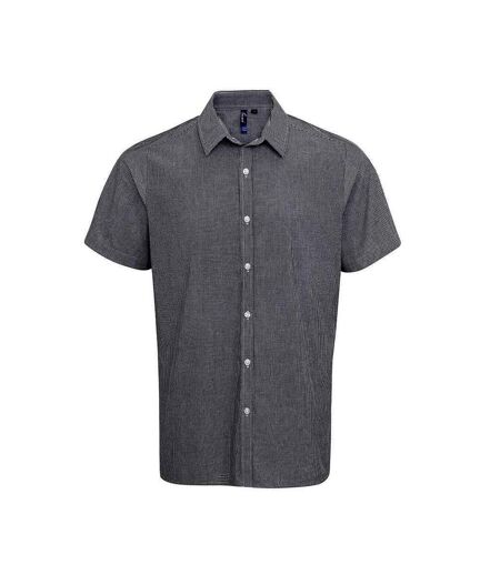 Mens gingham cotton short-sleeved shirt black/white Premier