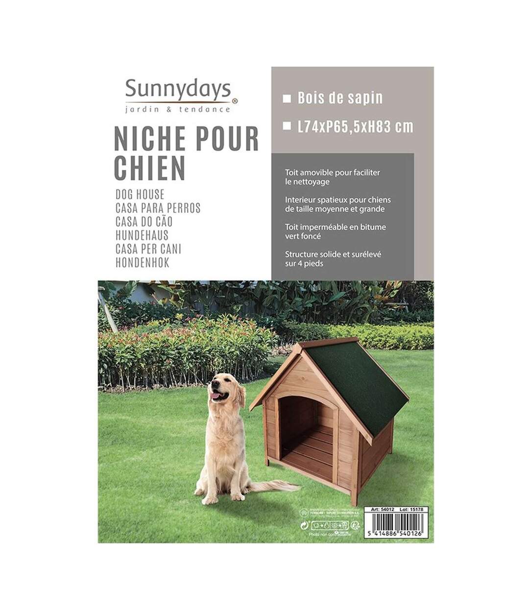 Niche pour chien Oslo avec toit amovible en bois naturel-2