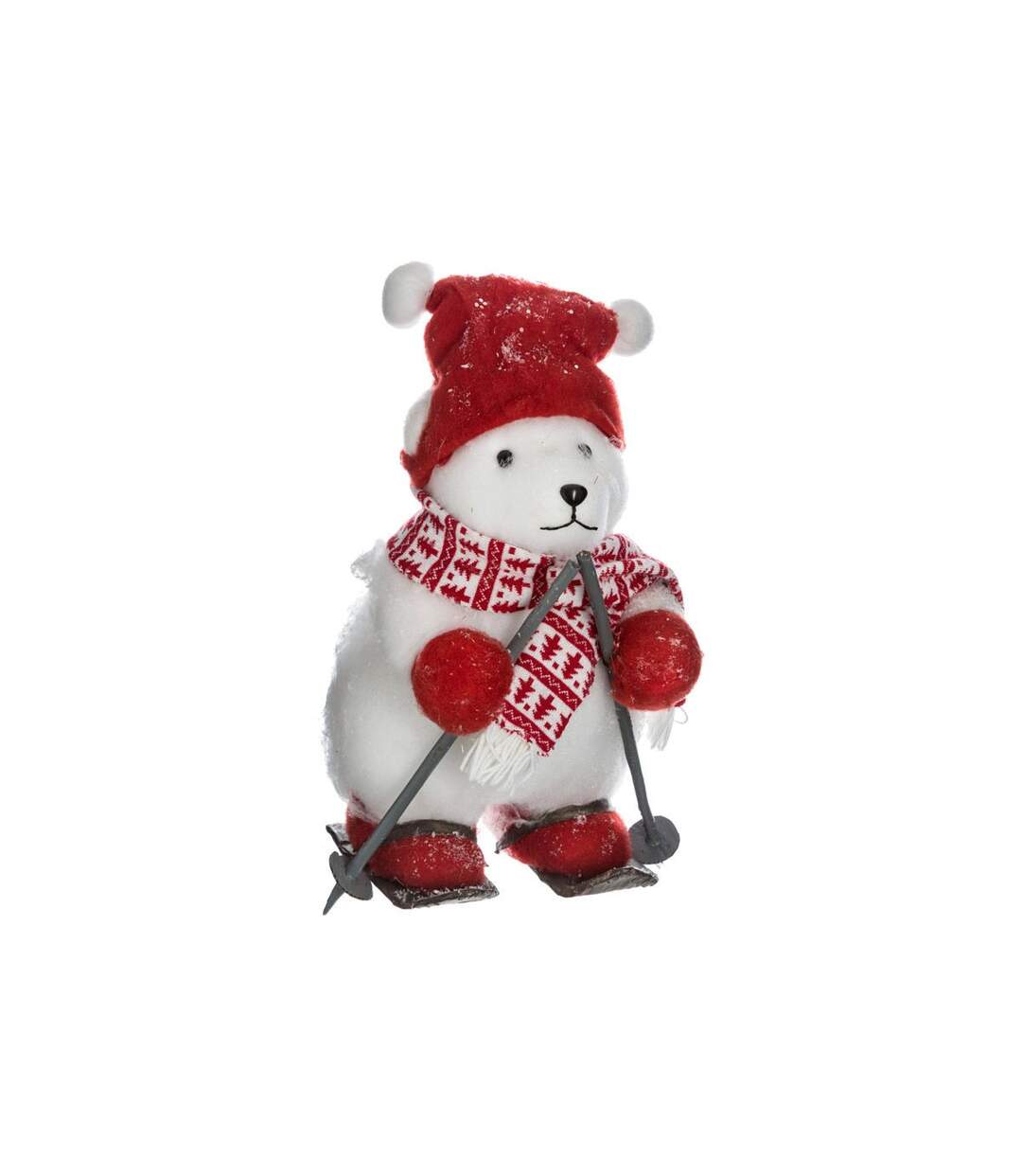 Ours avec Bonnet & Skis Étoile 40cm Blanc & Rouge-1
