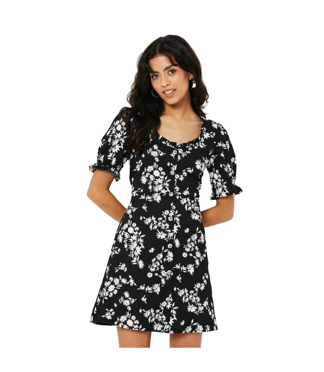 Womens/ladies ditsy print tie back petite mini dress black/white Dorothy Perkins-1