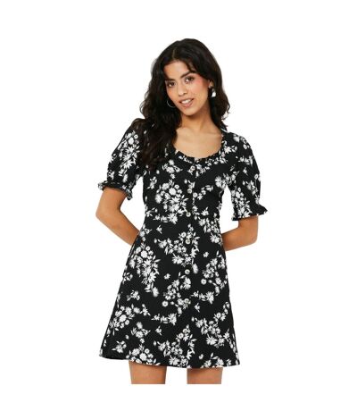 Womens/ladies ditsy print tie back petite mini dress black/white Dorothy Perkins