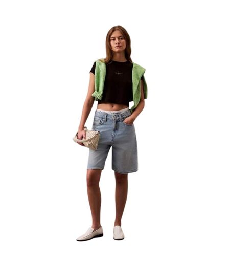 Womens/ladies Mono Logo Ribbed Crop Top Black Calvin Klein