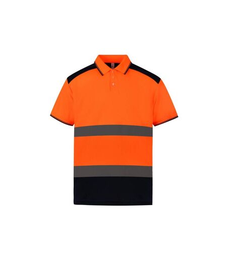 Polo homme orange fluo / bleu marine Yoko