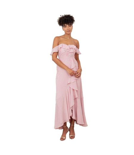 Robe Mi-longue Motif/style Embelli De Floral Femme Rose Clair Maya Deluxe