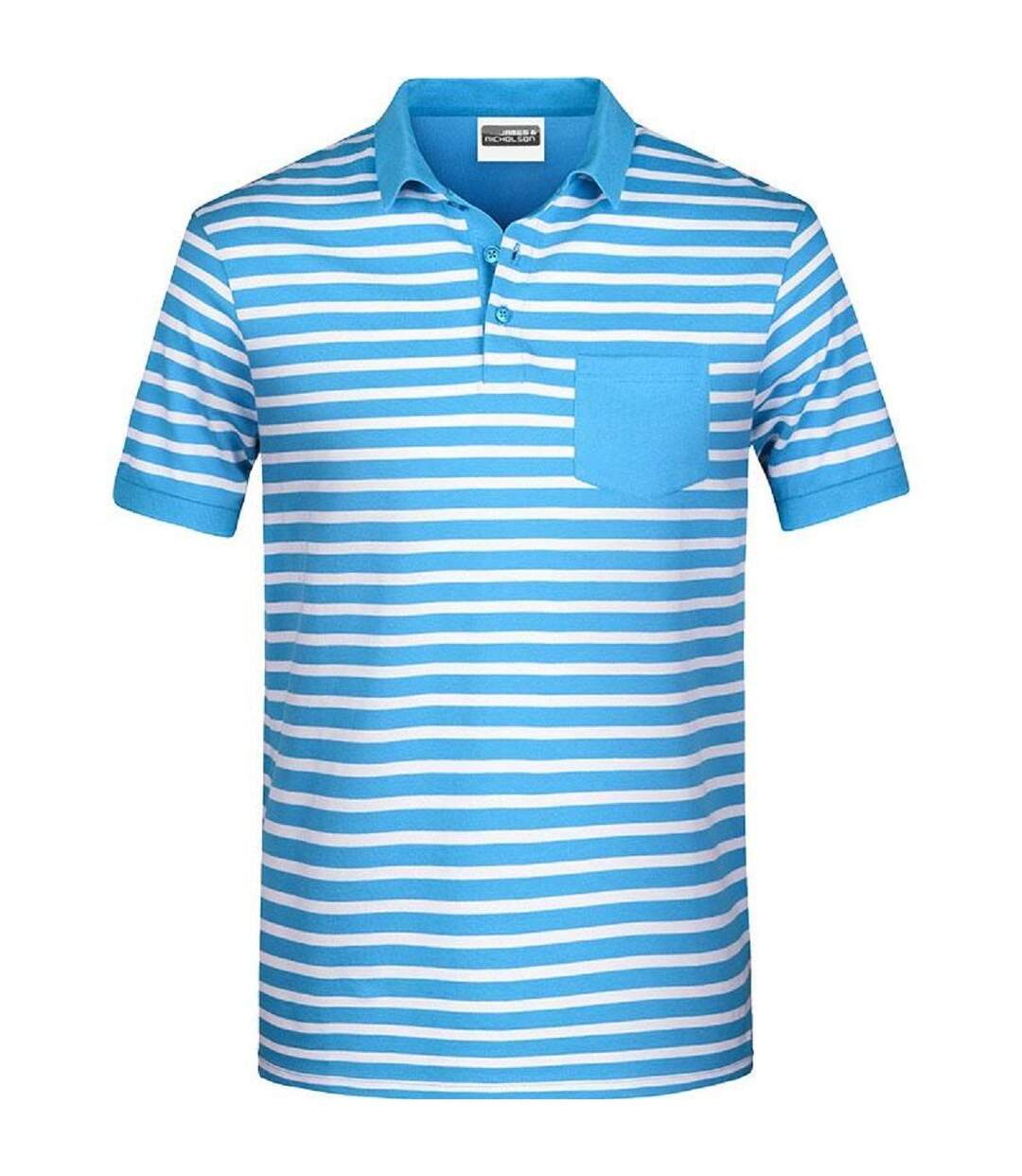 Polo rayé marinière coton bio pour homme - 8030 - blanc et bleu atlantique-1