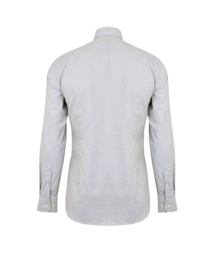 Mens Spread Collar Long-sleeved Shirt Light Grey Boss