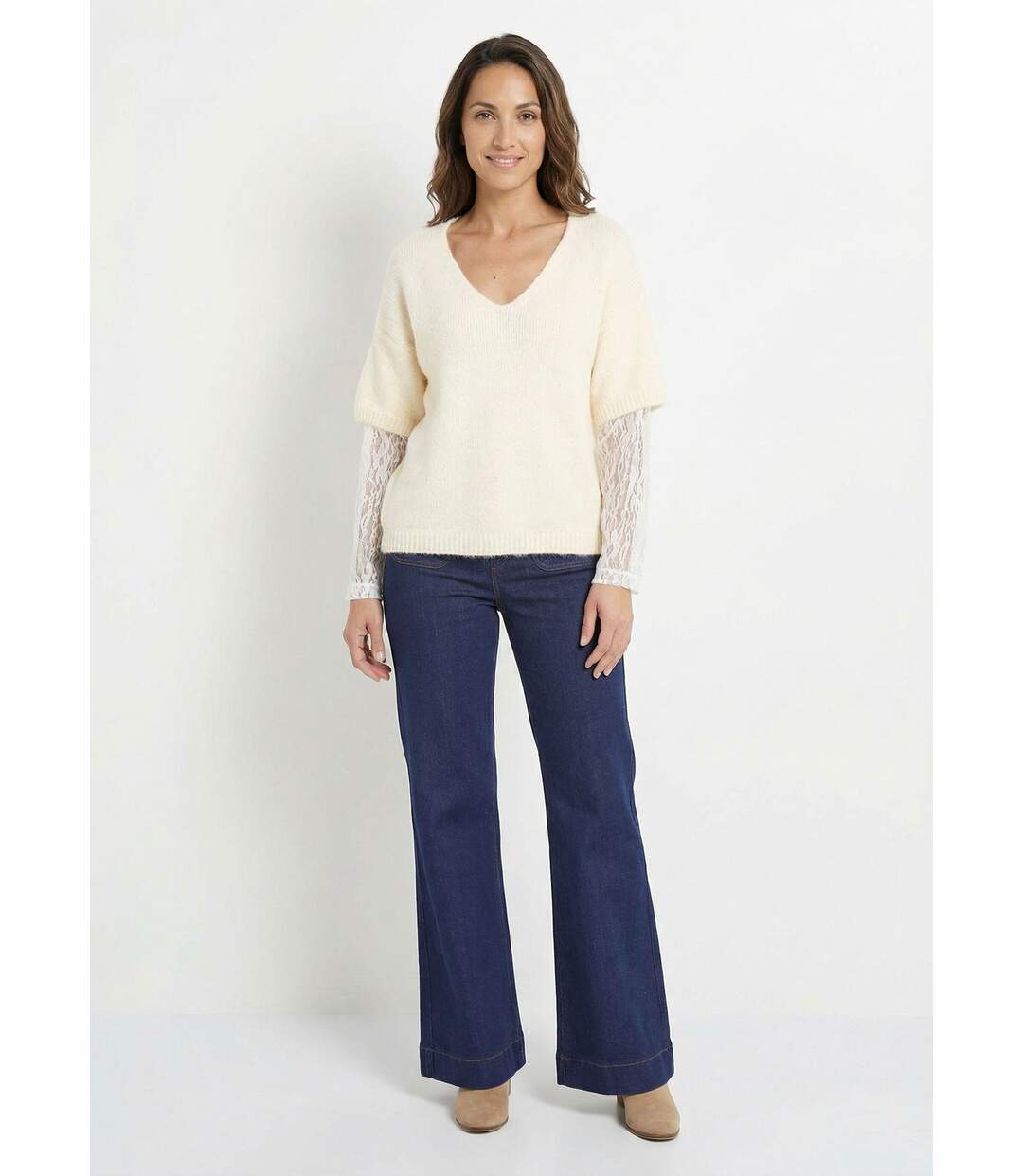 Pull chaud 2 en 1 avec manches dentelle-3