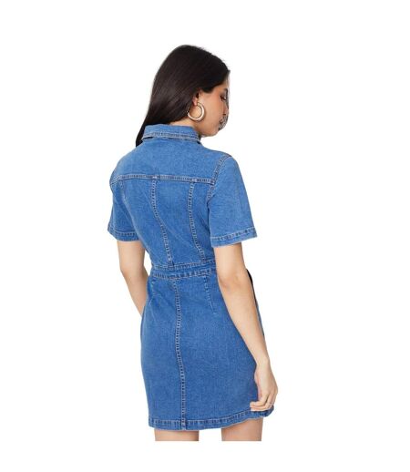 Womens/ladies Denim Short-sleeved Mini Dress Mid Wash Dorothy Perkins