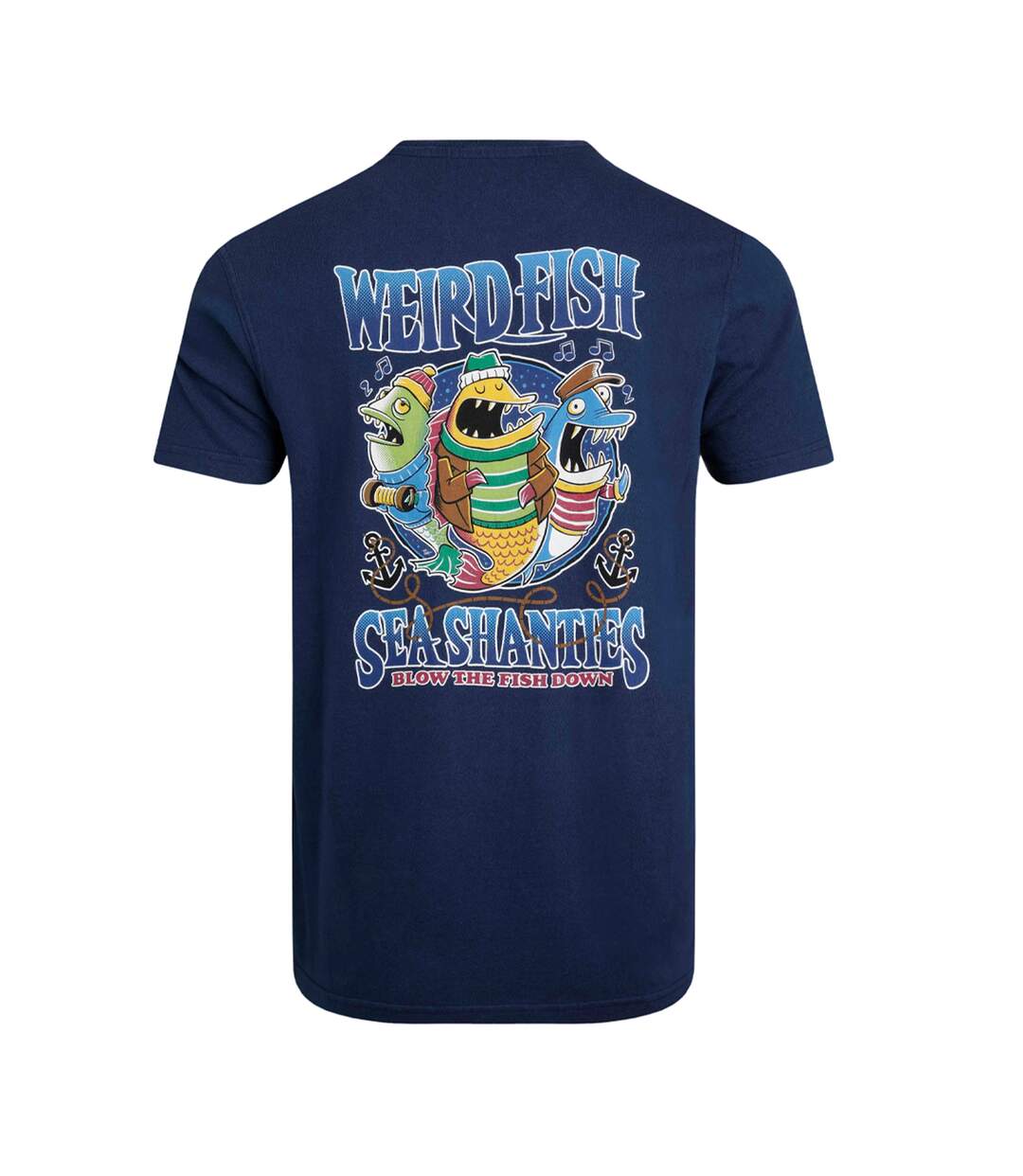 Mens sea shanties back print t-shirt dark blue Weird Fish-2