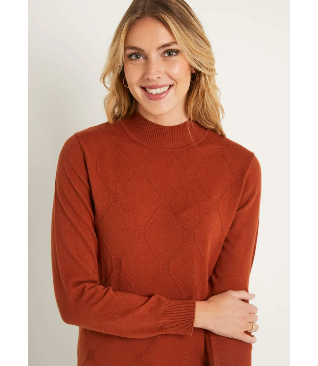 Pull doux uni col montant modal mélangé-4