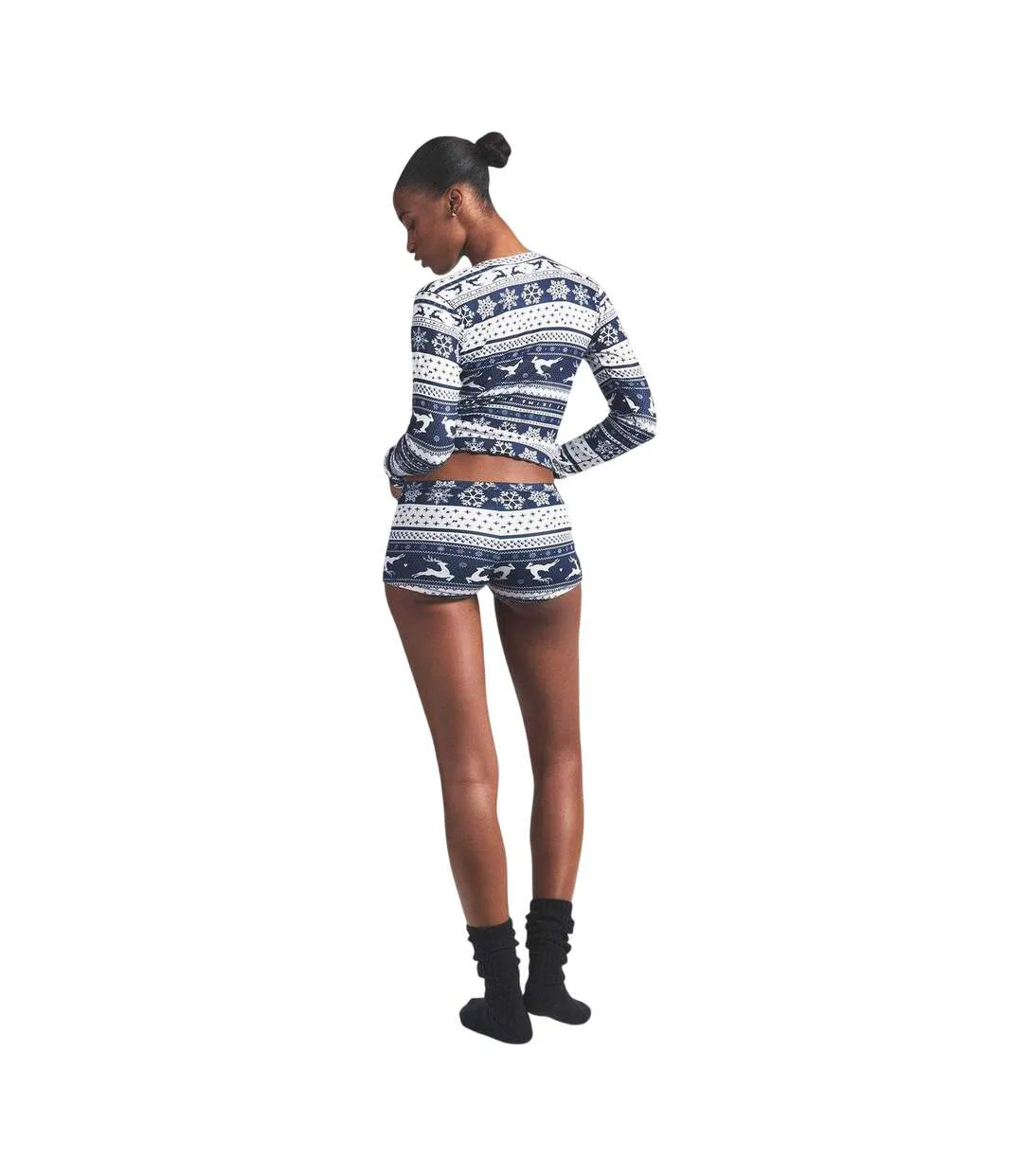 Womens/ladies Nordic Fairisle Loungewear Set Navy Skims-3