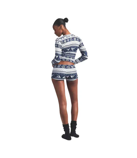 Womens/ladies Nordic Fairisle Loungewear Set Navy Skims