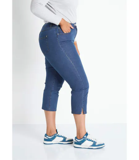 Pantacourt ceinture extensible en jean