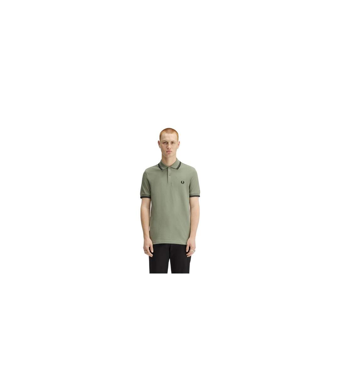 Polo Motif/style Double Pointe Homme Vert Kaki Vert Turquoise Pâle Fred Perry-1