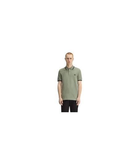 Polo Motif/style Double Pointe Homme Vert Kaki Vert Turquoise Pâle Fred Perry