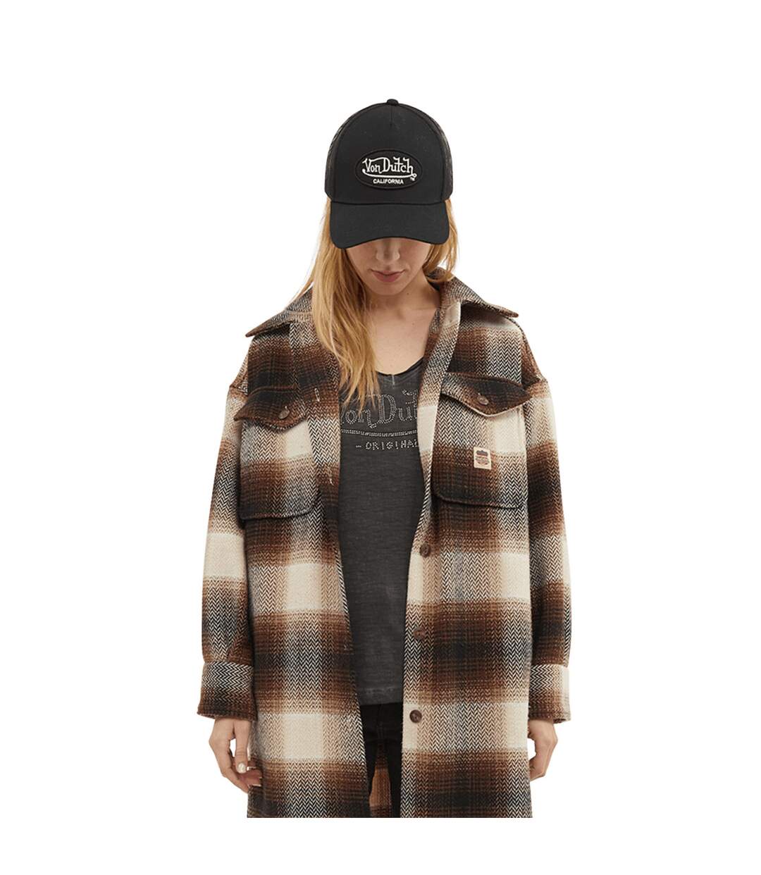 Surchemise femme oversize à carreaux avec logo brodé au dos Blush Vondutch-1