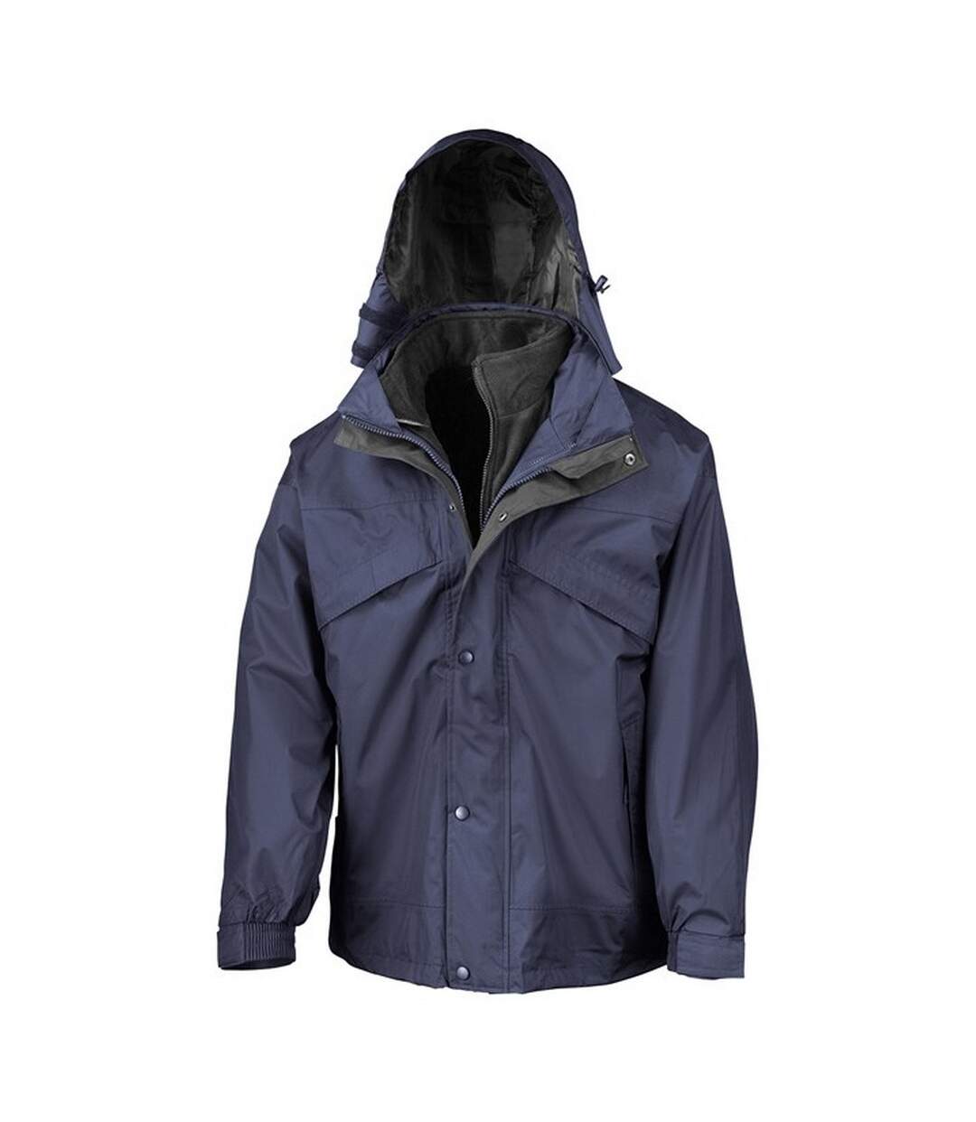 Mens zip and clip waterproof 3 in 1 jacket navy/black Result-1