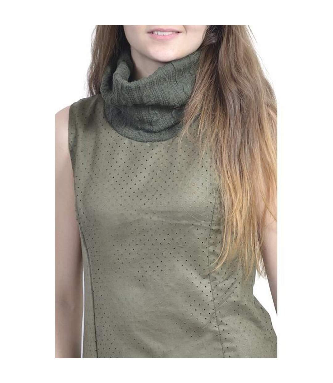 Robe femme sans manche - Col roulé - Couleur verte-2