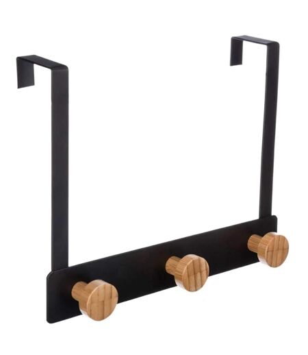 Patère en Métal & Bambou 3 Têtes 20cm Noir
