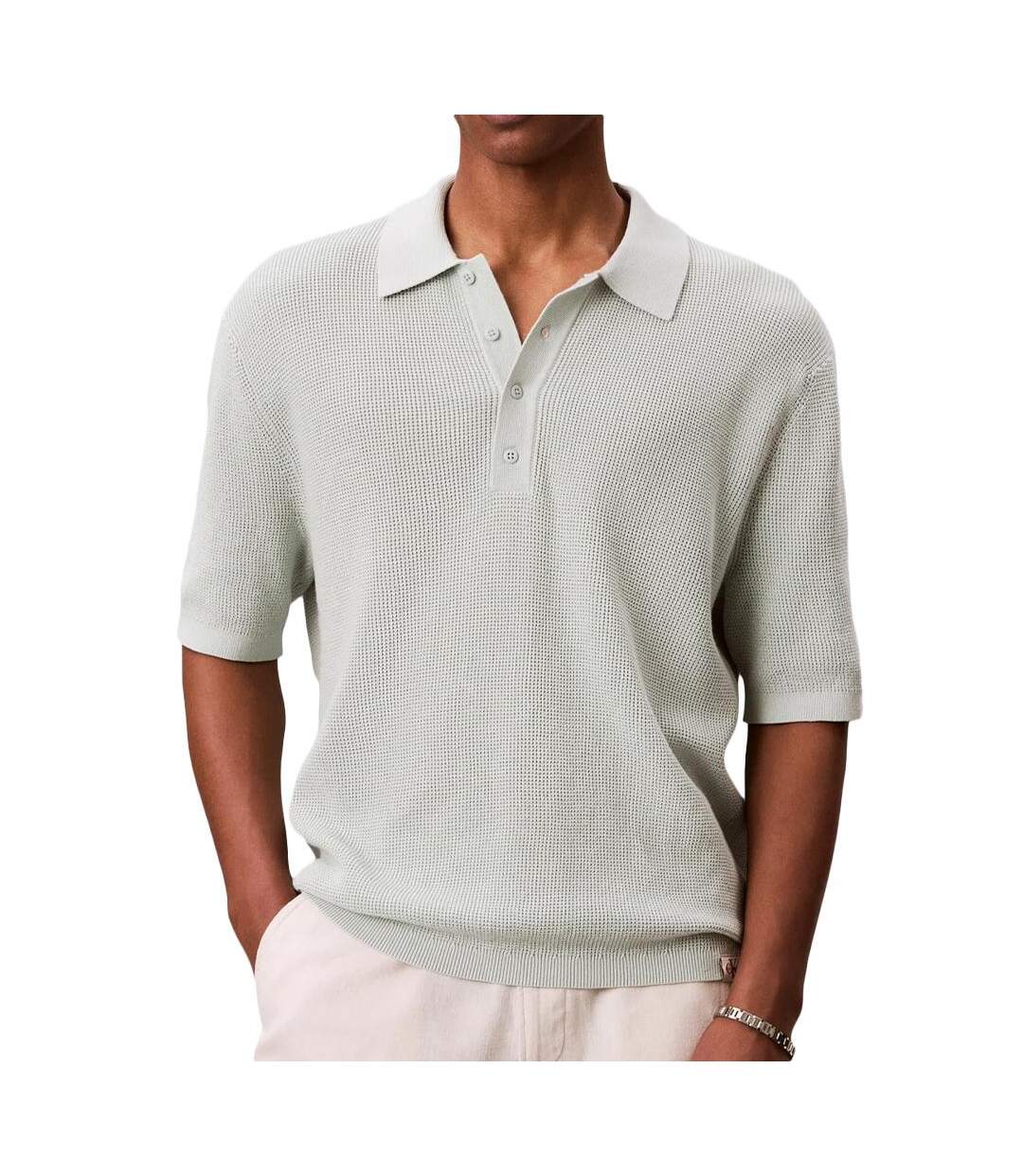 Polo gris homme calvin klein jeans waffle-1