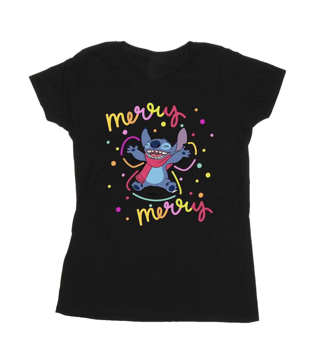 Disney T-shirt en coton Lilo & Stitch Joyeux arc-en-ciel Femme/Femme (Noir) - UTBI26086-1