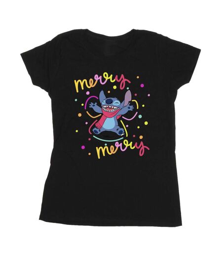 Disney T-shirt en coton Lilo & Stitch Joyeux arc-en-ciel Femme/Femme (Noir) - UTBI26086