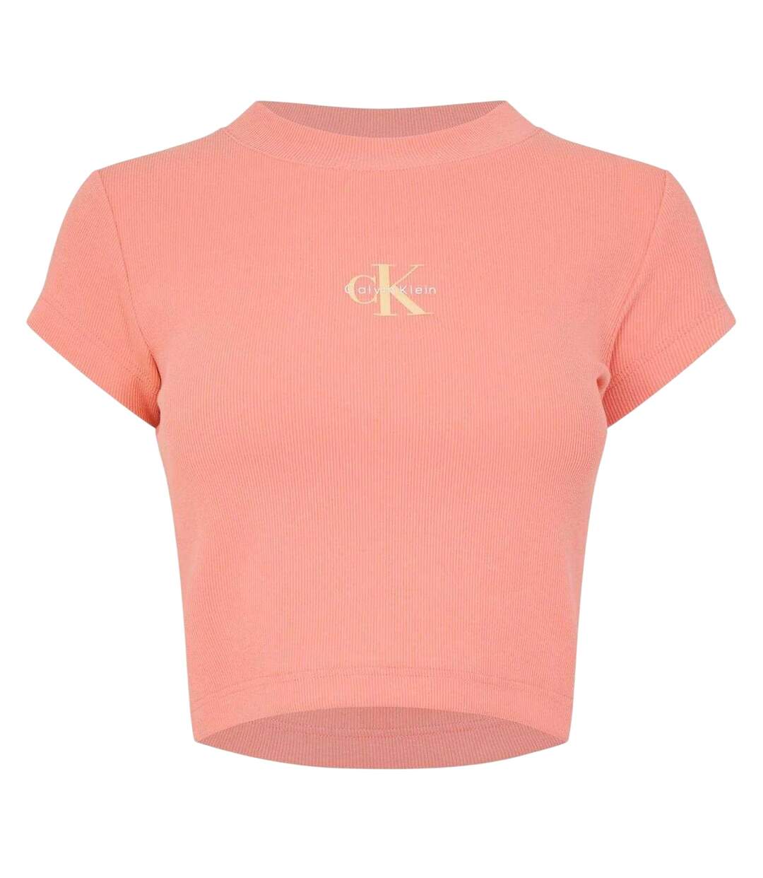 Womens/ladies Mono Ribbed Crop T-shirt Powder Calvin Klein-1