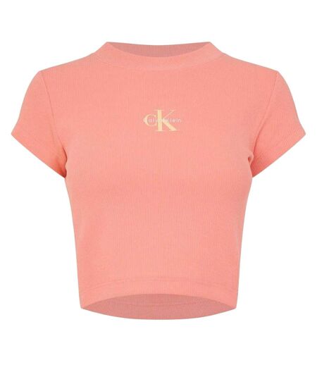 Womens/ladies Mono Ribbed Crop T-shirt Powder Calvin Klein