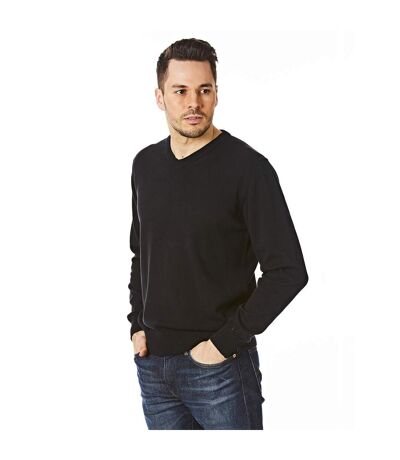 Mens Knitted V Neck Jumper Black CastlePoint