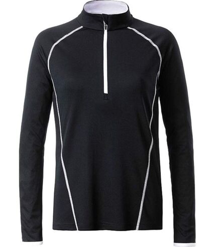 Maillot running respirant manches longues - Femme - JN497 - noir et blanc